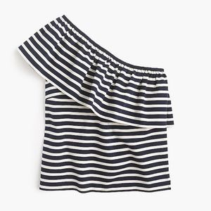 J Crew One Shoulder Ruffle Top in Stripes L